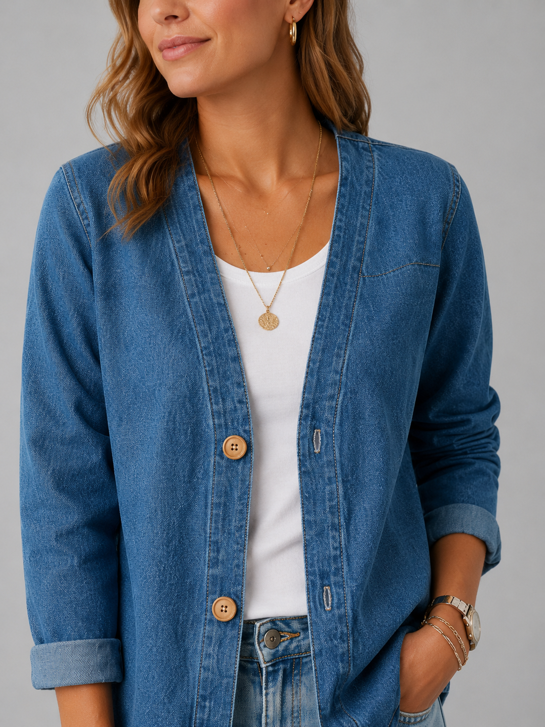 AVAZA | Klassiek denim overhemdjasje voor dames