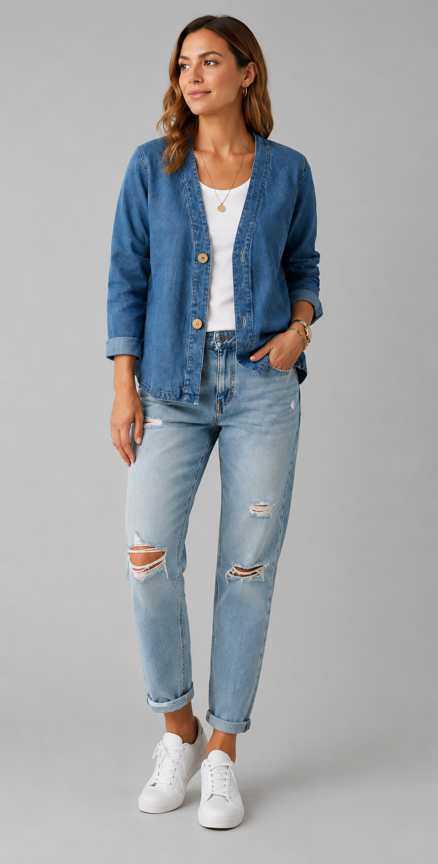 AVAZA | Klassiek denim overhemdjasje voor dames