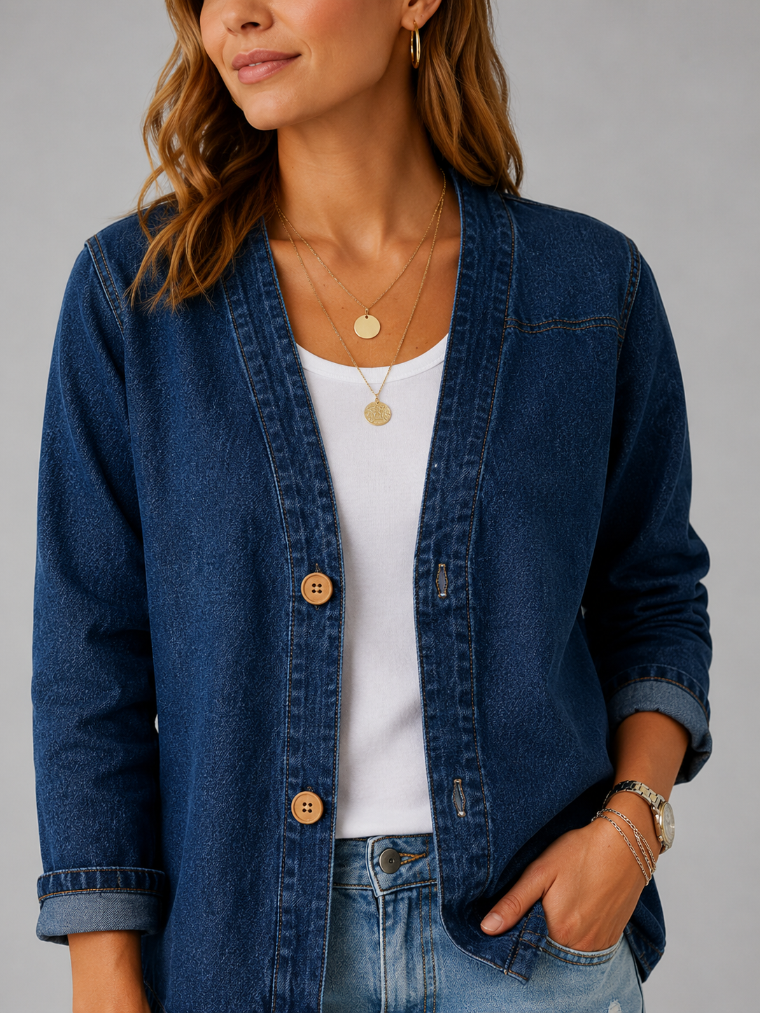 AVAZA | Klassiek denim overhemdjasje voor dames