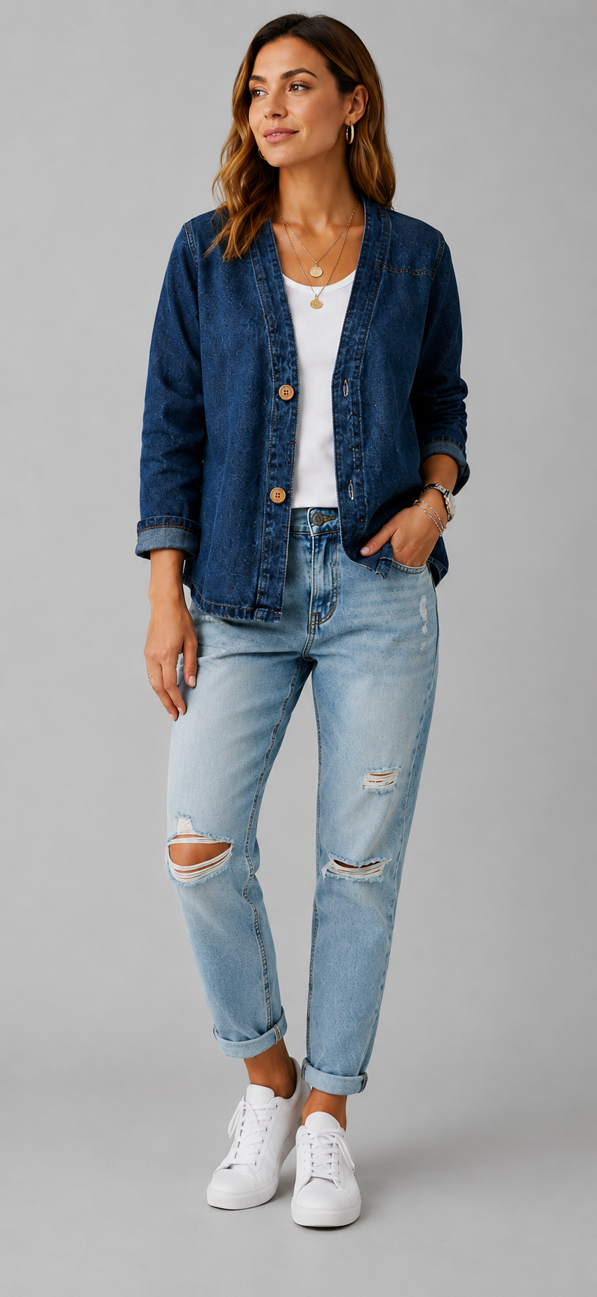 AVAZA | Klassiek denim overhemdjasje voor dames